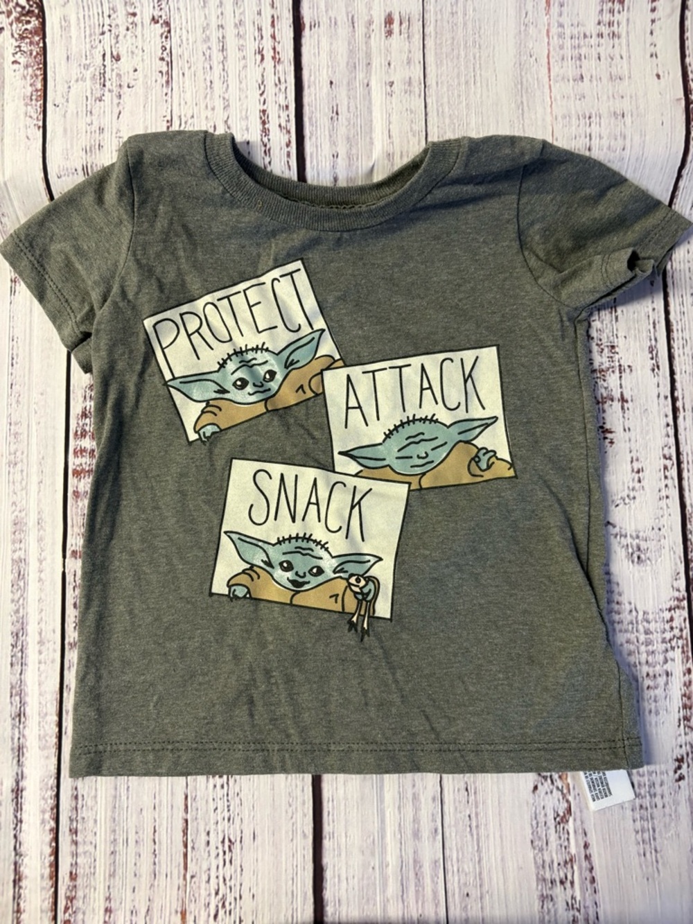 Disney Grey Baby Yoda 'Protect Attack Snack' Graphic Tee